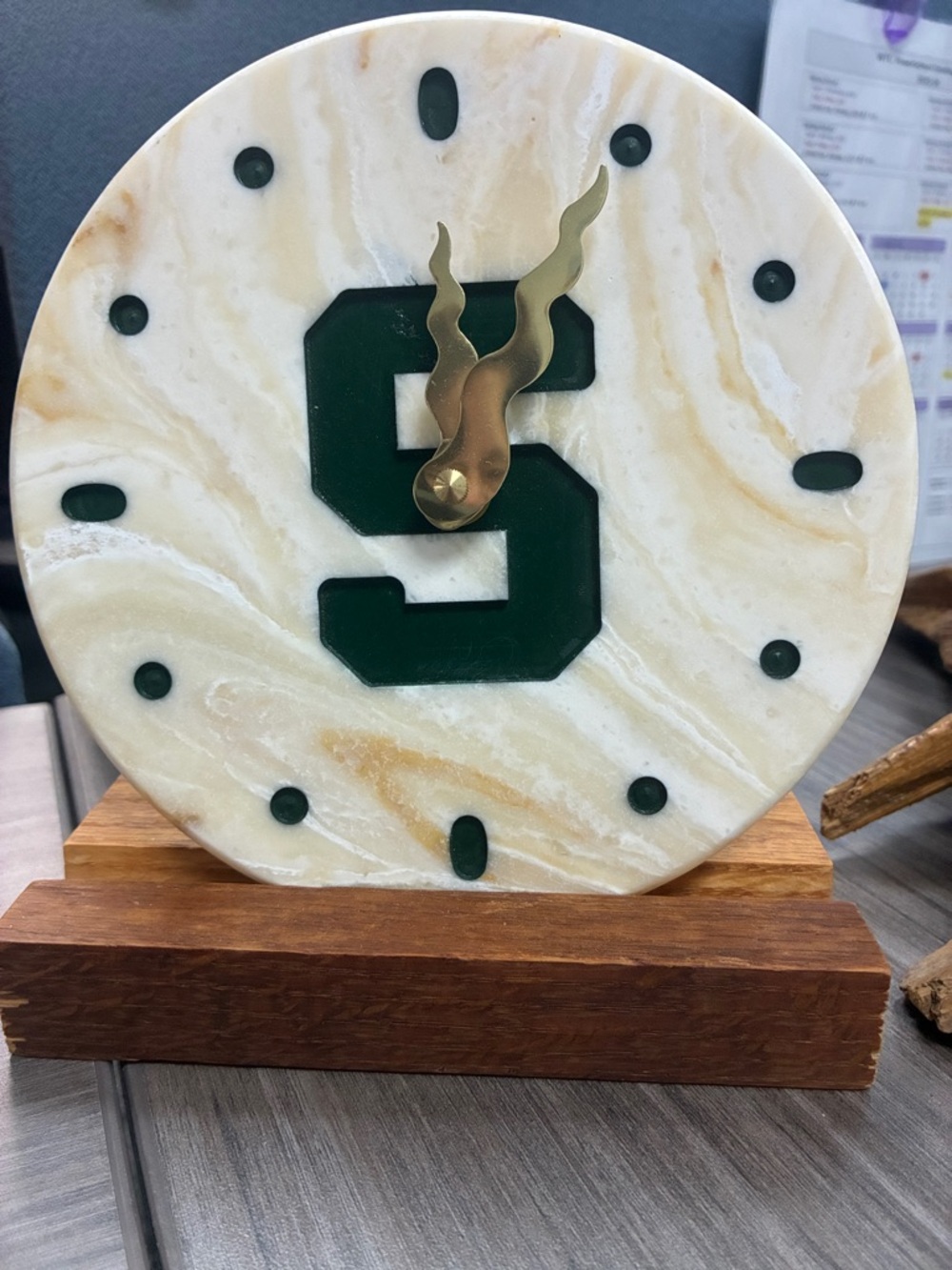 MSU Marble-Look table or wall mount clock